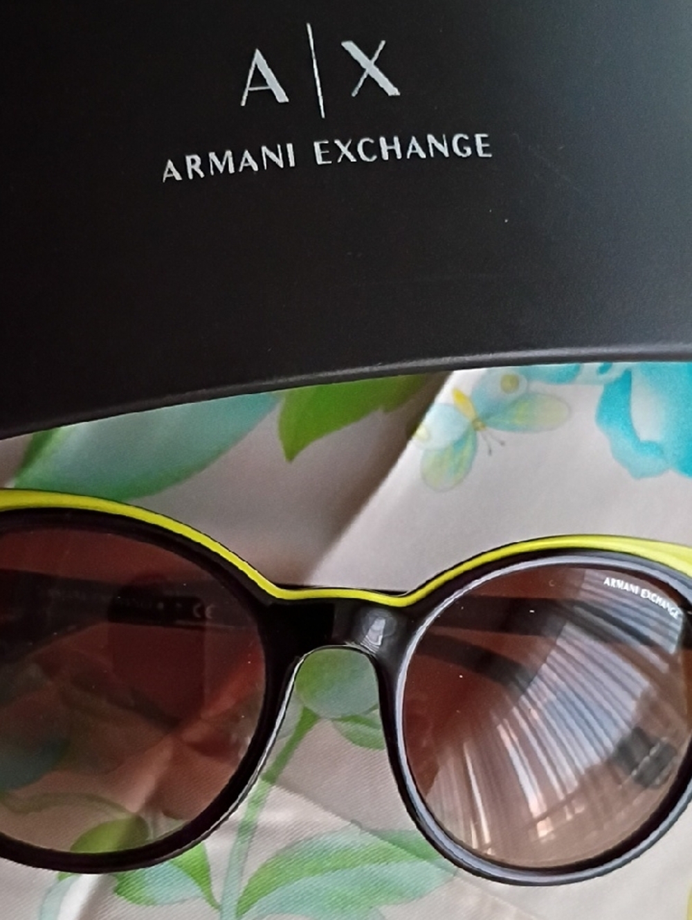 Armani Exchange Black Sunglasses with Neon Yellow Trim - Picture 5 of 5